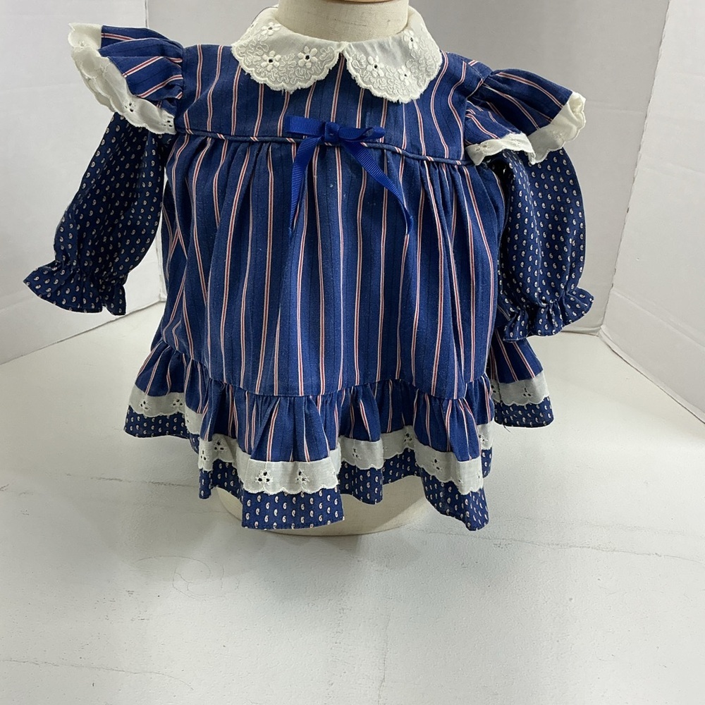 Vintage Blue Striped Baby Dress with White Accents